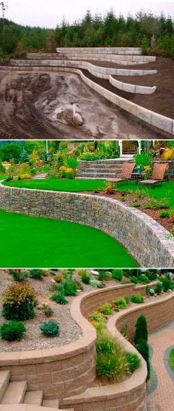 Красивый наклонный сад — идеи подпорных стен для наклонных участков