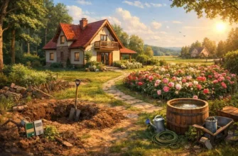 Загородный дом с участком для розария и сада, солнечная территория для выращивания роз